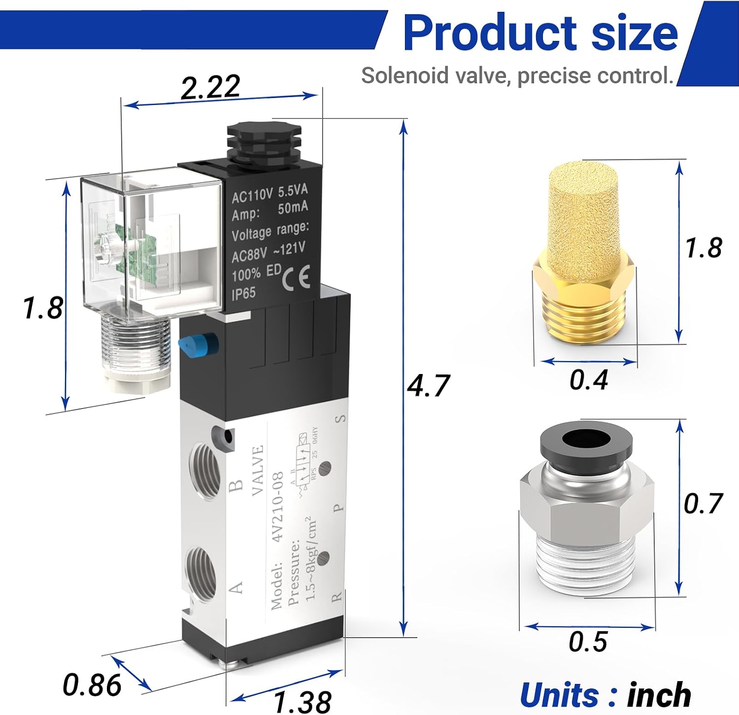 4V210-08 5-Way/2-Position Electric Solenoid Valve 1/4"NPT – Pilot-Operated AC110V, Aluminum Body with Lampshade Junction Box