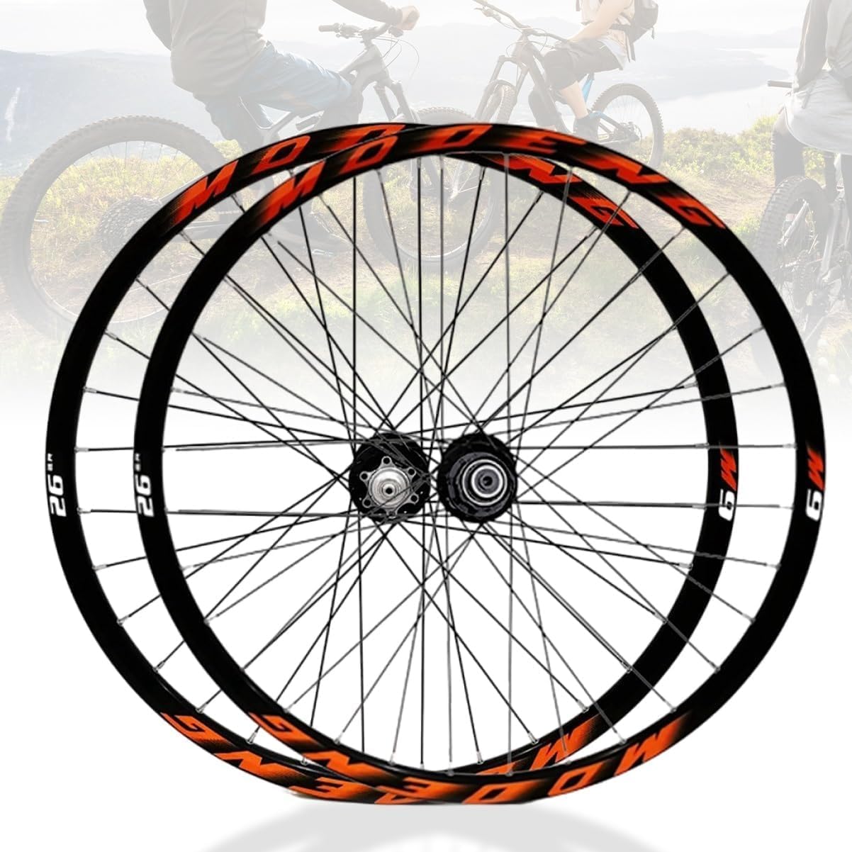 Kołek rowerowy górski 26 27,5 29 -calowy przednie tylne koła Alu ALOY DOUBLE MALET z nitami szybkie zwolnienie hamulec tarczowy 32H Hubs dla kasety prędkości 8/9/10/11, pomarańczowy, 27,5 ca
