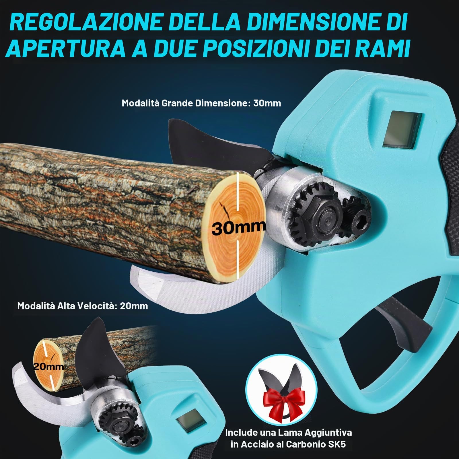 NUZEKY Forbici Potatura Elettriche - 40mm Cesoie Potatura Elettriche Professionali Con 2 21V/2000 mAh Batteria-Forbici a batteria da potatura per potatura per Giardinaggio Albero da Frutta Delle Viti