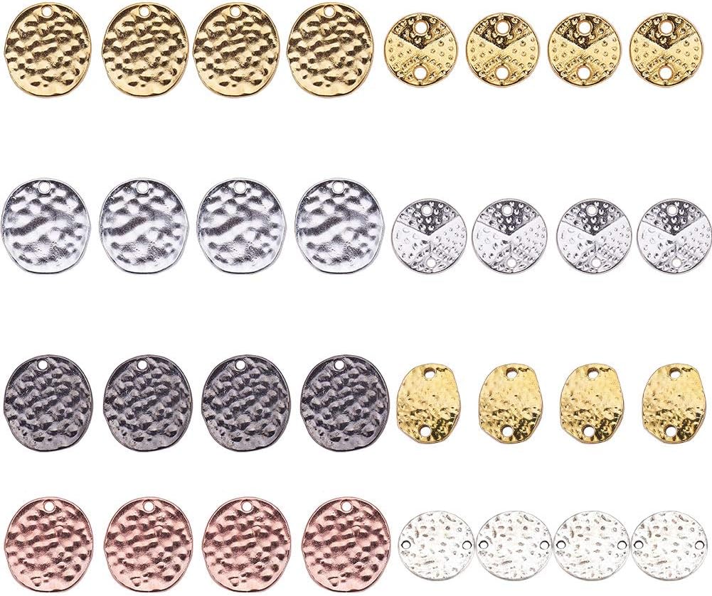 SUNNYCLUE 1 Box 32pcs 8 Styles Disc Two Tone Earrings Charms Flat Round Pendants Oval Alloy Links Findings for DIY Jewellery Earring Necklace Making Supplie