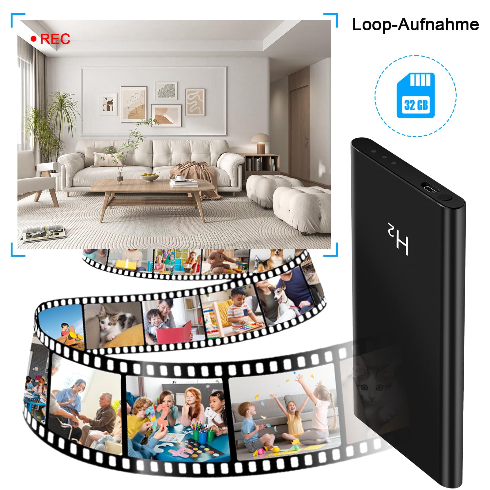 Mini-Videokamera, 2-in-1-Minikamera mit 5000-mAh-Powerbank