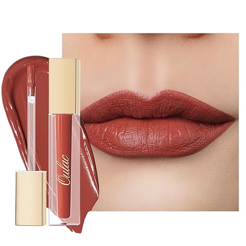 Oulac Lápiz labial rojo líquido mate para mujer, tono naranja, rojo, de larga duración, tinte de labios impermeable, sin transferencia, lápiz labial