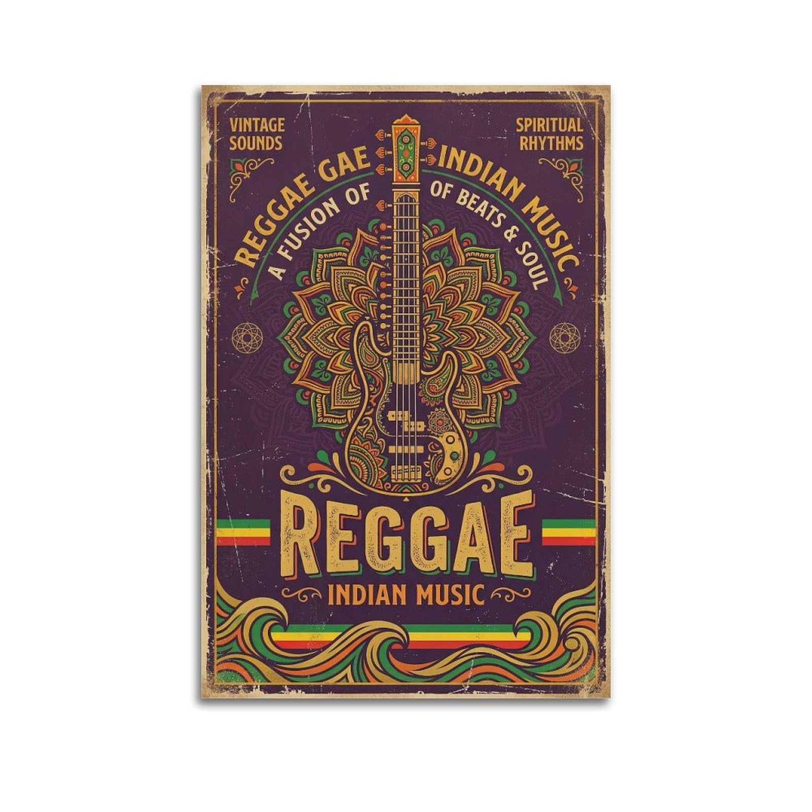 Okngb Unframe-Style Vintage Indian Reggae Music Poster Mandala Bass Art Decorative Painting Canvas Art Picture 20X30inch(50X75cm)