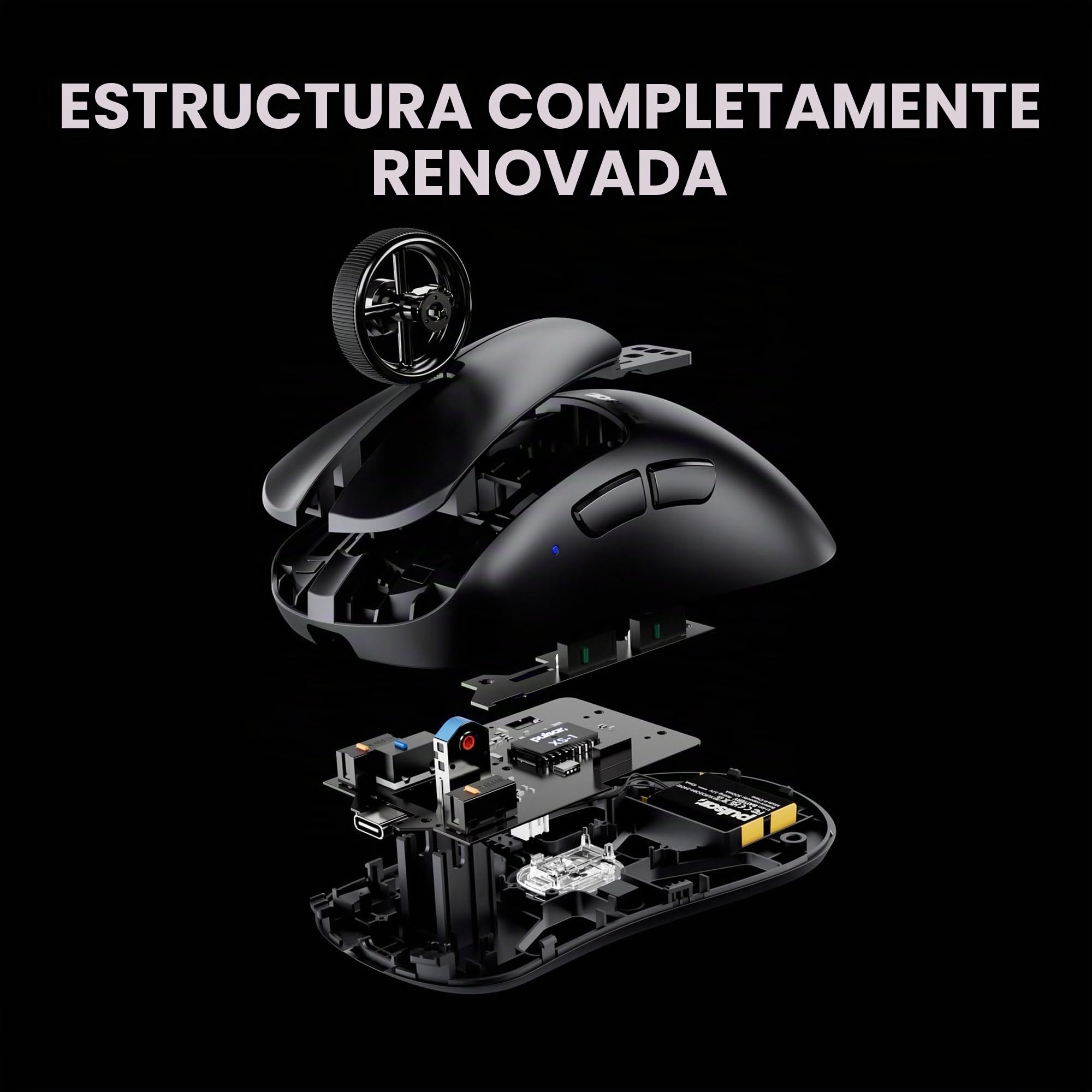 Pulsar Gaming Gears Xlite v4 - Ratón inalámbrico para juegos, ultraligero, 2.04 oz (58 g), ergonómico, interruptor óptico, 32000 DPI, 750 IPS, sensor XS-1, compatible con 8K (grande, negro) (renovado)