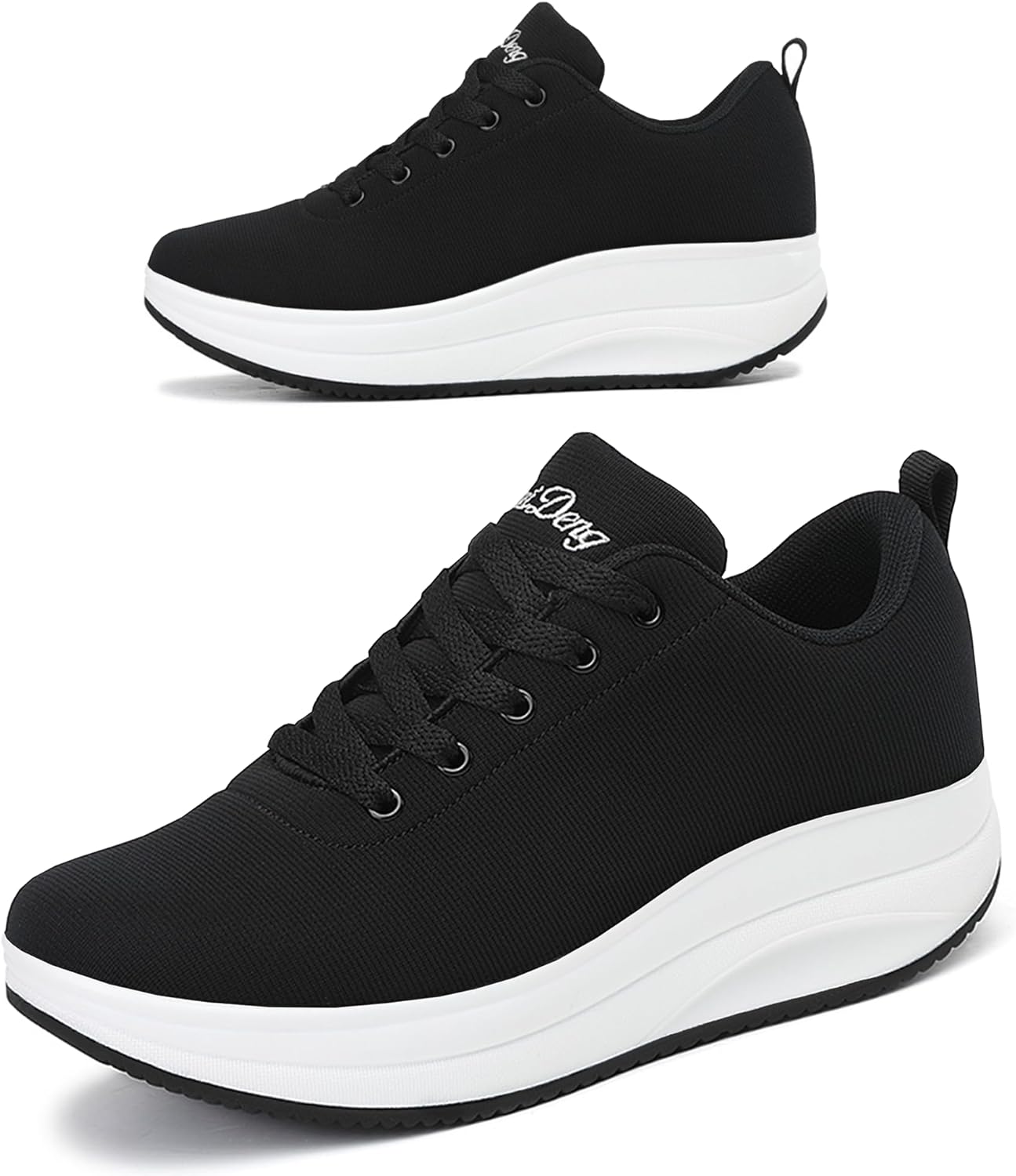 RUIDENG Platform Sneakers for Women Walking All Day | Slip Resistant Work Shoes for Women Comfortable | 2 Inch Thick Wedge Rocker Bottom