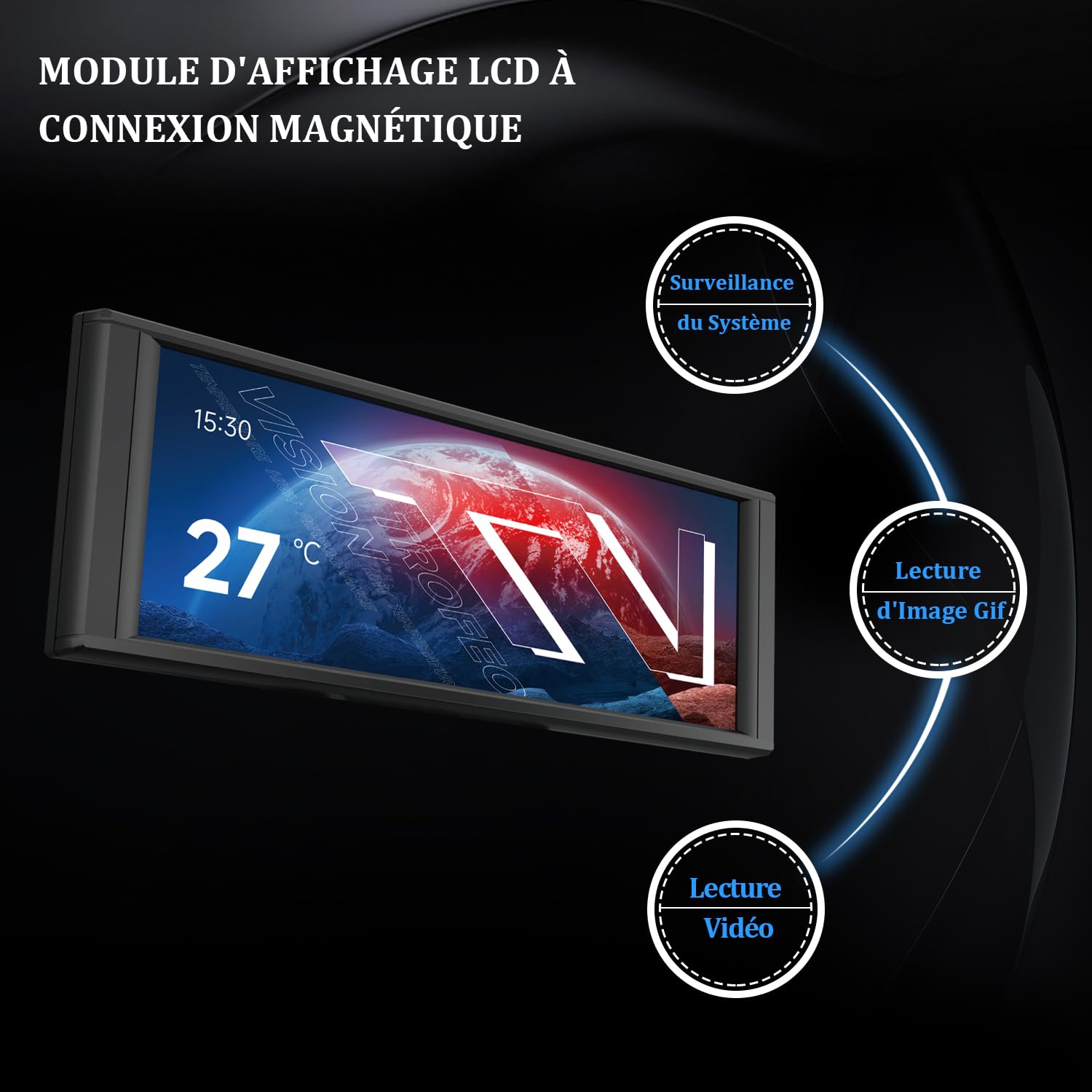 Thermalright Trofeo Vision LCD negro 6.86 pulgadas magnético IPS carcasa pantalla de refrigeración por agua, resolución 1280 x 480, un sinfín de temas para personalizar