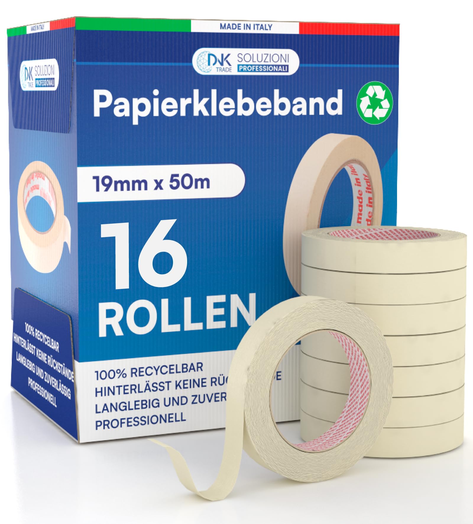 DNK TRADE 16x Malerband 19mm x 50m - Malerkrepp Kreppband - Abklebeband | Vielseitiges Klebeband für Malerarbeiten ohne Lösungsmittel