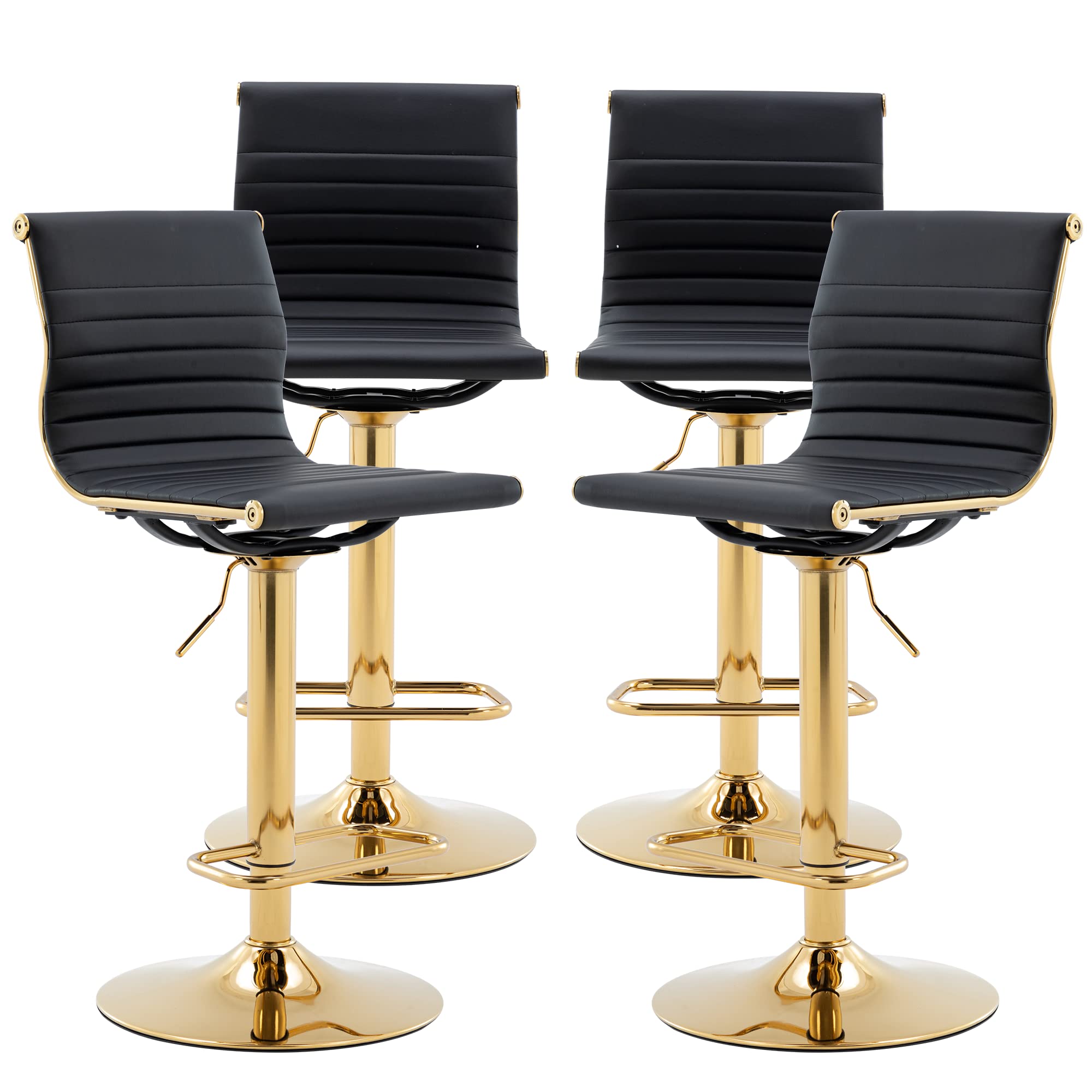 chairus Modern Swivel Bar Stools Chairs Set of 4, Adjustable Counter Height Barstools Armless PU Leather Stools with Footrest and Back Handle for