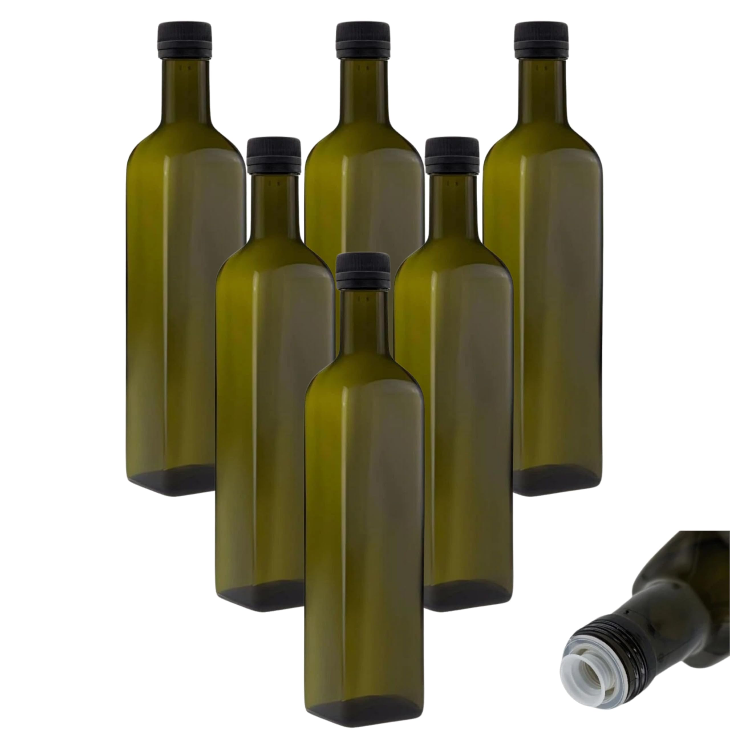 6 x Oil Bottles 500 ml with Spout Green/Brown Glass Bottles with Dispenser and Labels