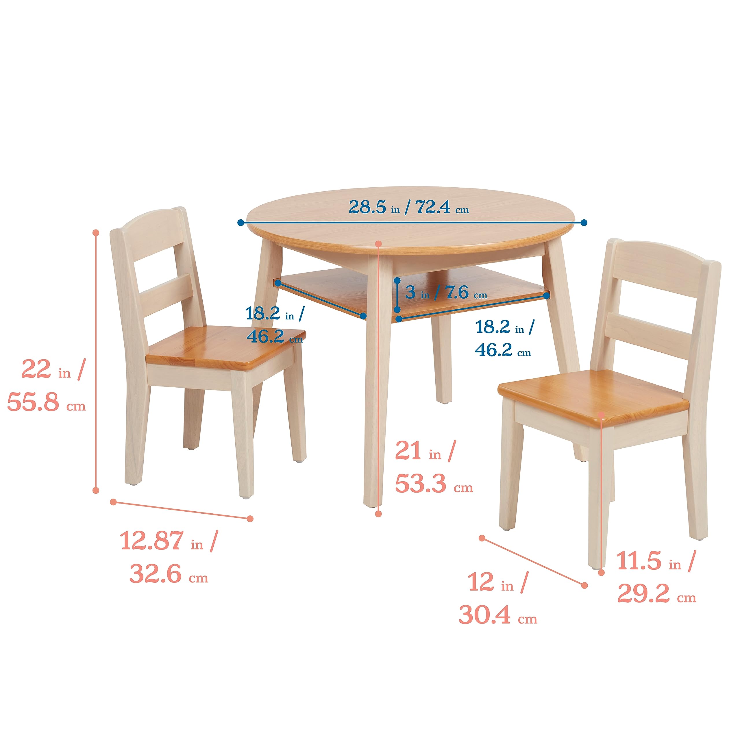 ECR4Kids Hideaway Table and Chair Set, Kids Furniture, Honey/Antique White, 3-Piece