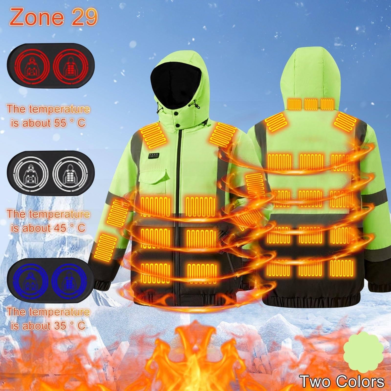 Sudadera Con Capucha De Seguridad Alta Visibilidad, Chaqueta Térmica Para Hombre Y Mujer, Chaqueta Calefactable Alta Visibilidad, Abrigo Con Capucha Con Calefacción USB, 29 Zonas De Calor(L)