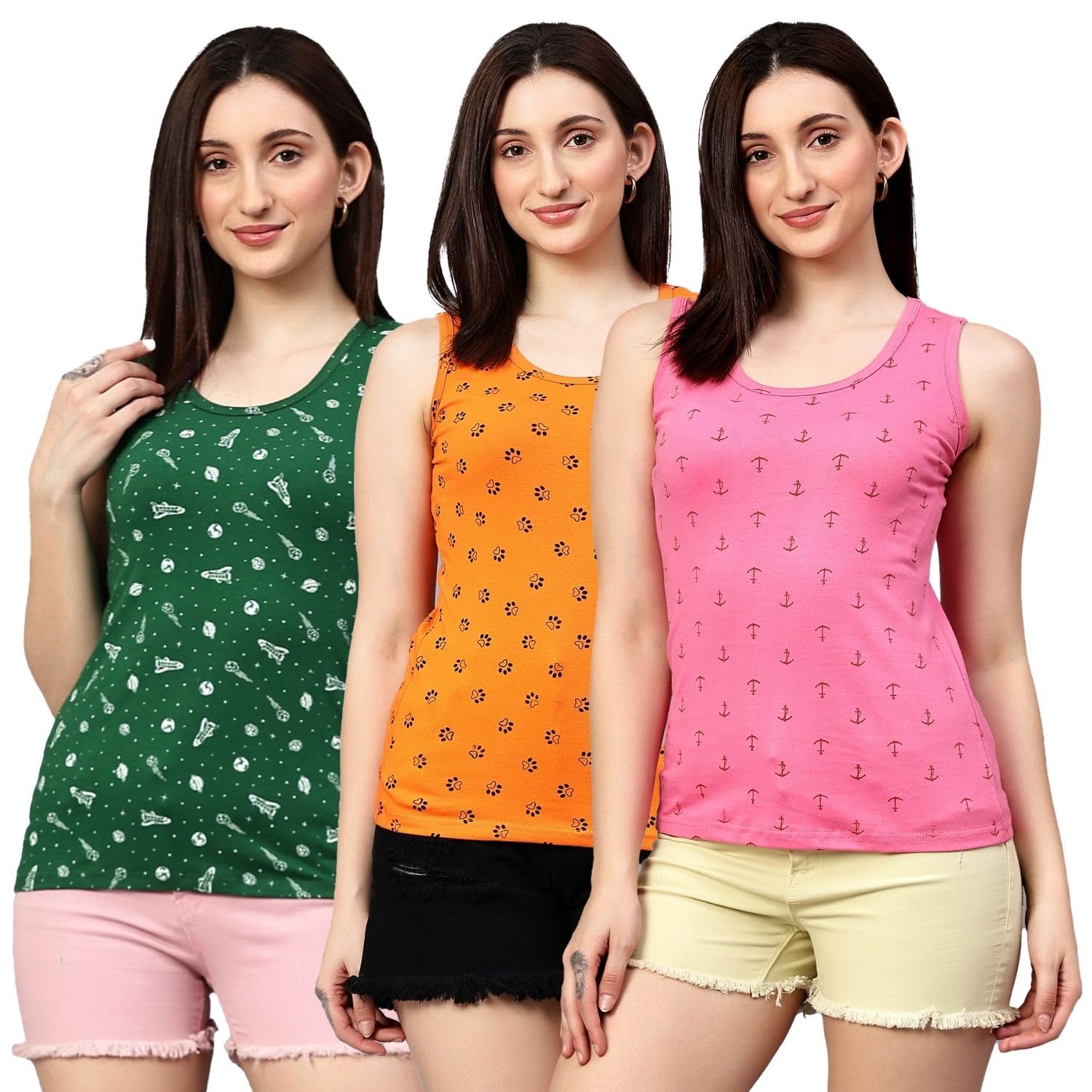 diaz Women's Super Combed Cotton Rib Fabric Slim Fit Tank Top-Pack of 3-picture-44