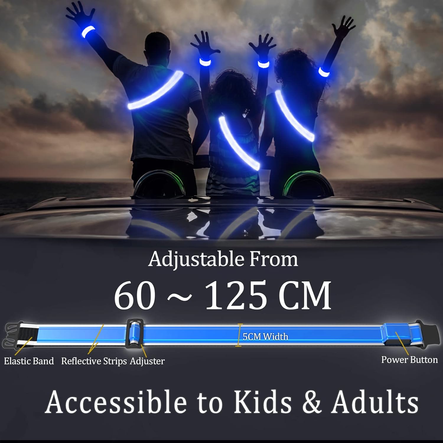 PEAKFIRE High Visibility USB-C Rechargeable LED Running Lights for Runners, 360° Reflective LED Light Up Running Vest Gear for Walking at Night : Sports & Outdoors