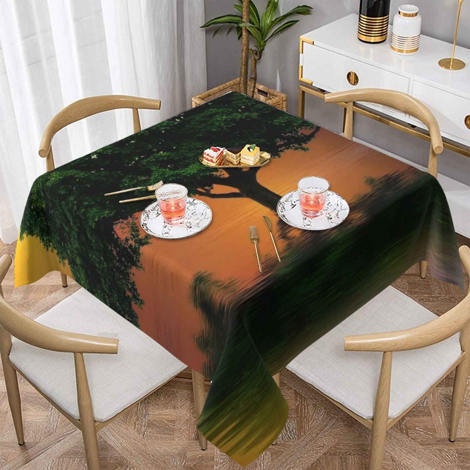 Nappe de cuisine imprimée sans repassage 137x137 cm protégeant de la poussière pour table