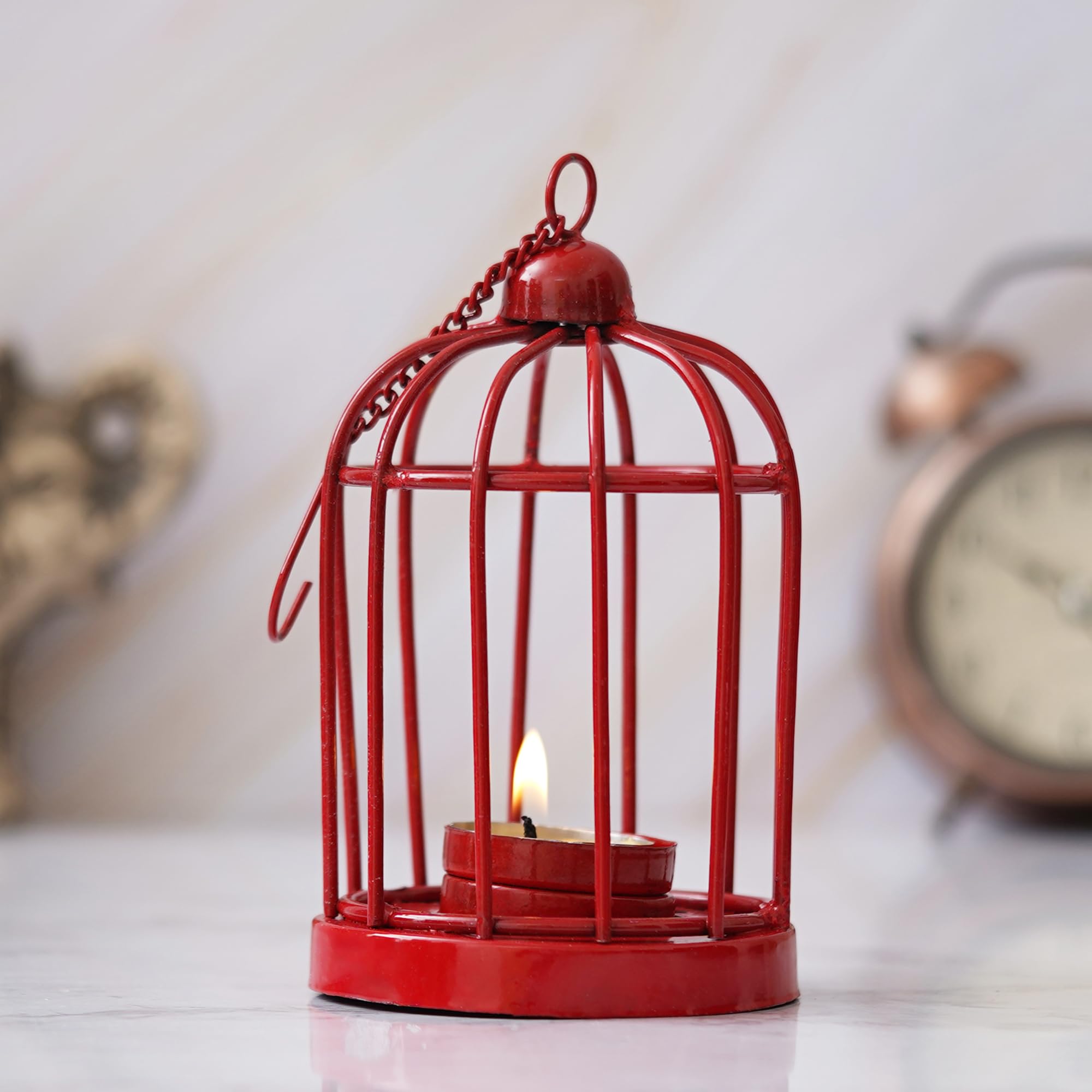 eCraftIndia Red Iron Cage Shaped Hanging Tea Light Candle Holder | Tea Light Holder | T Light Candle Holder | Diwali Decoration Items for Home Decor | Gift for Diwali Christmas-picture-20
