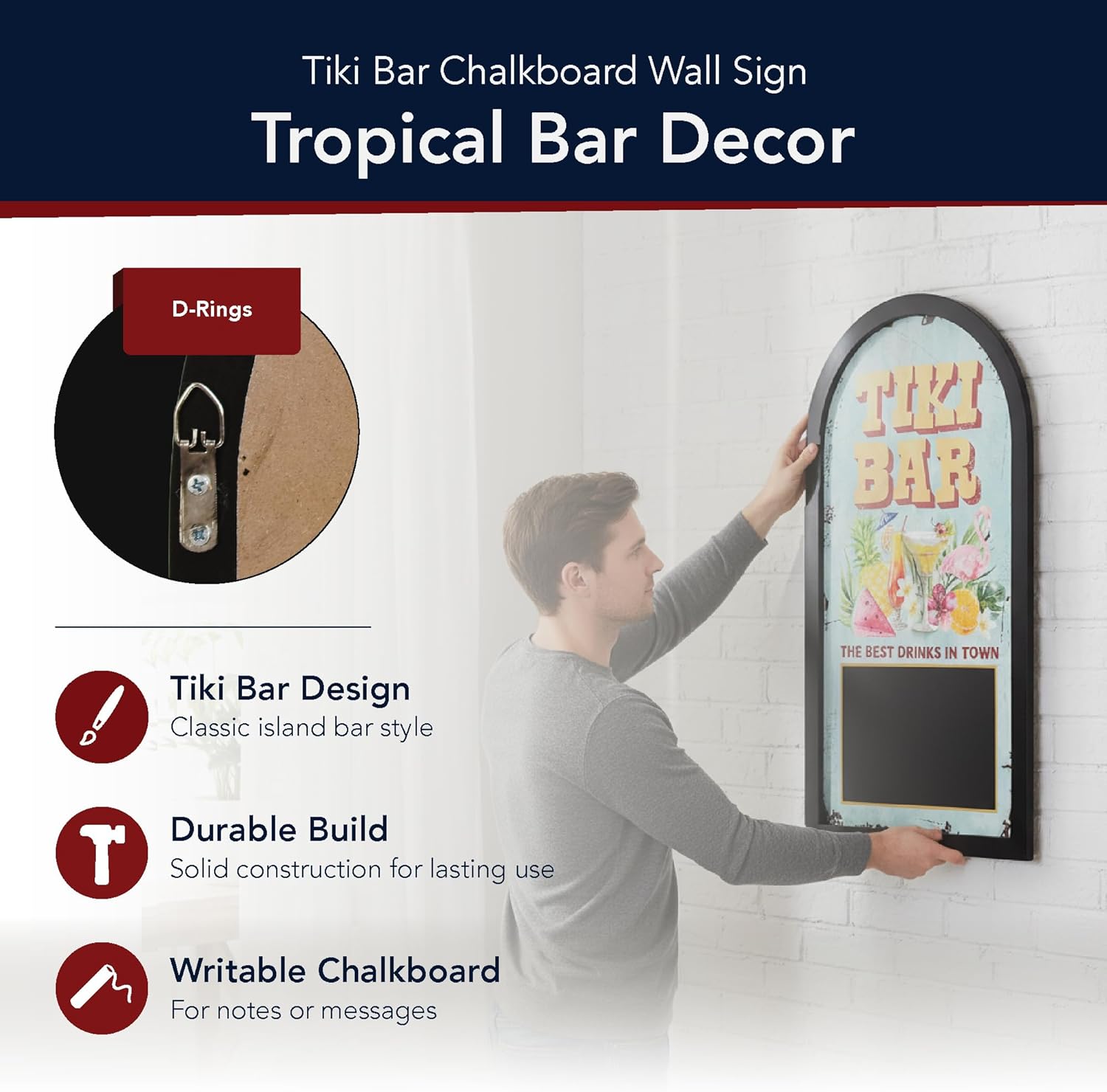 American Art Decor Tiki Bar Chalkboard Wall Decor MDF Blackboard Bar Sign Vintage Wall Art for Man Cave, Home Bar, Kitchen, Garage, Game Room, Office, Car Garage Decor