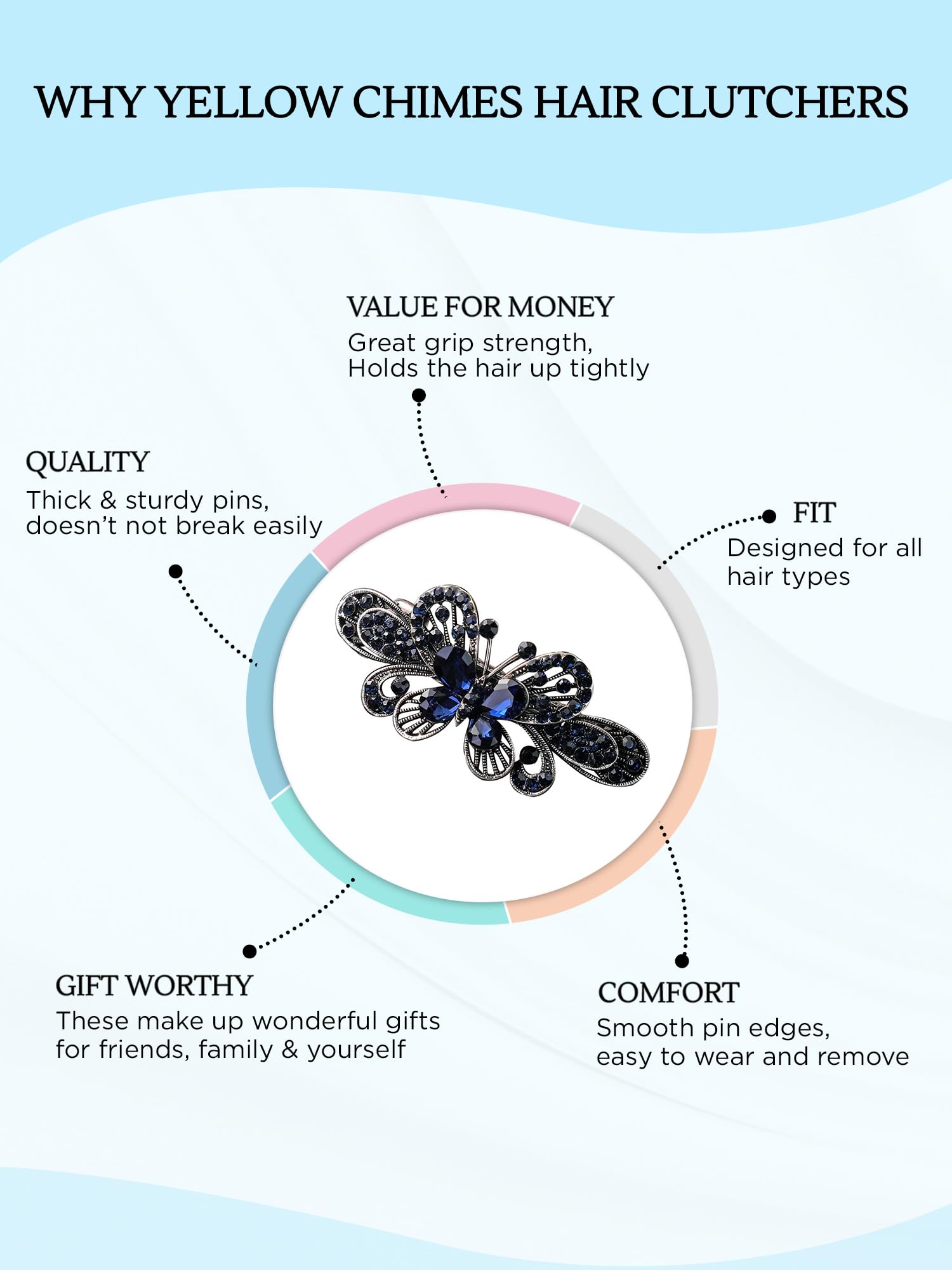 Butterfly Crystal French Hair Clips, Elegant Accessories