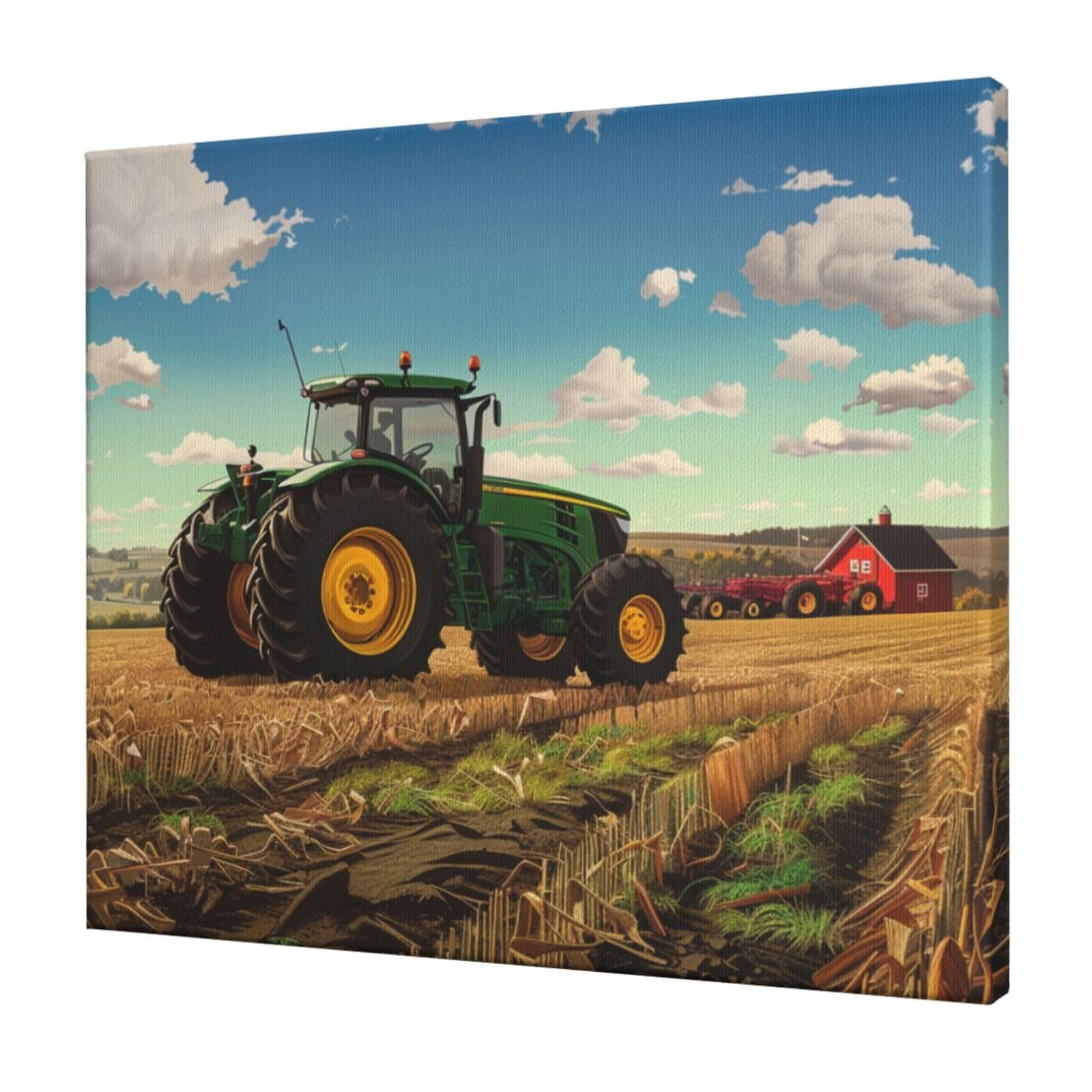 YKLJG Tractor farm Printed Wall Art Canvas Prints 60x50 CM Wooden Framed Picture Painting Artwork for Bedroom Kitchen Home Office Decor