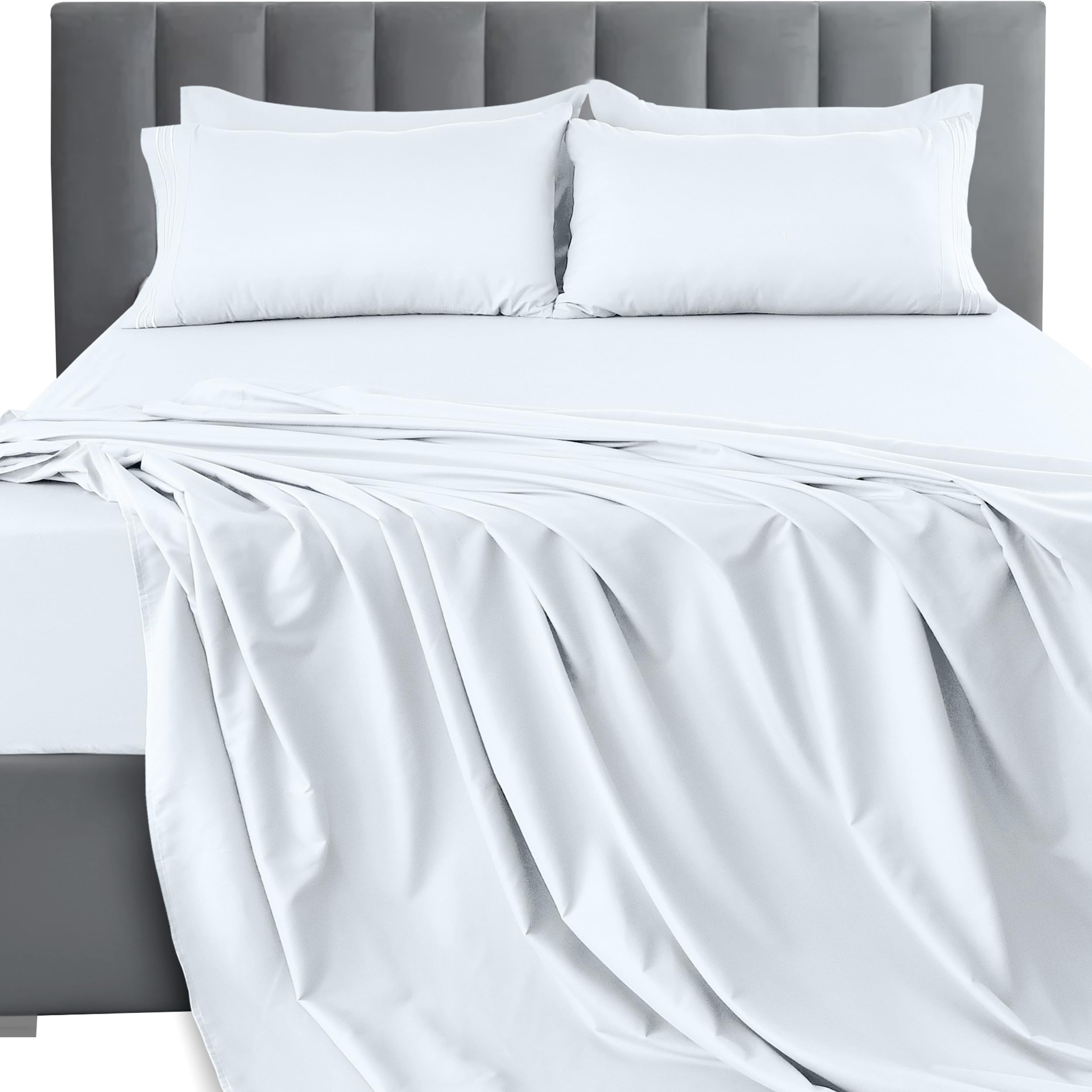 LUX D cor Queen Sheet Set - 4 Piece Ultra-Soft Microfiber Bed Sheets with Flat Sheet 16 Inches