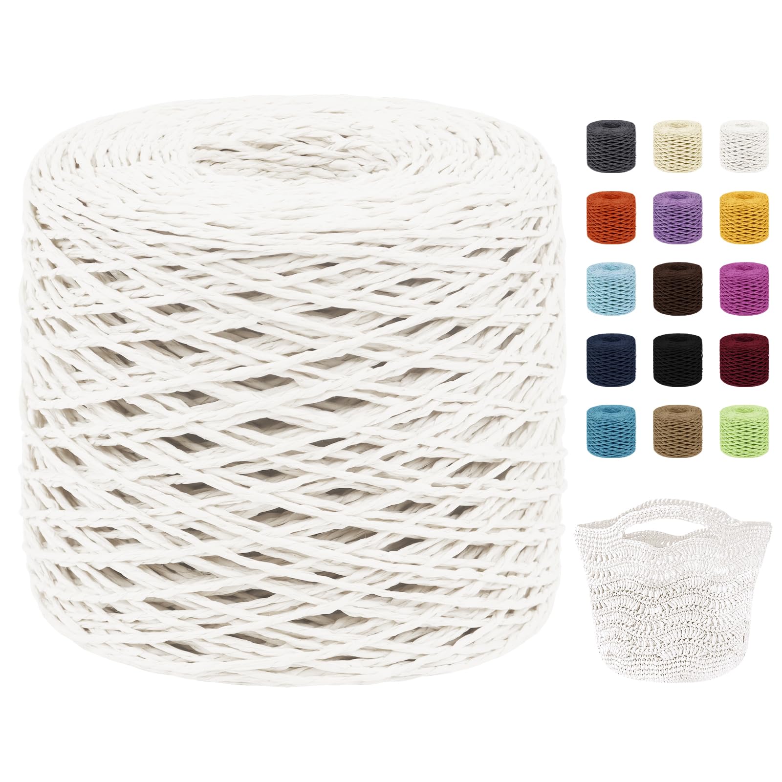 Uiopa Raffia Yarn for Crochet, 2mm x 200m Raffia Paper String Straw Crochet Yarn for Crocheting Beach Bags, Sun Hats, Home Decor, DIY Crafts (White)