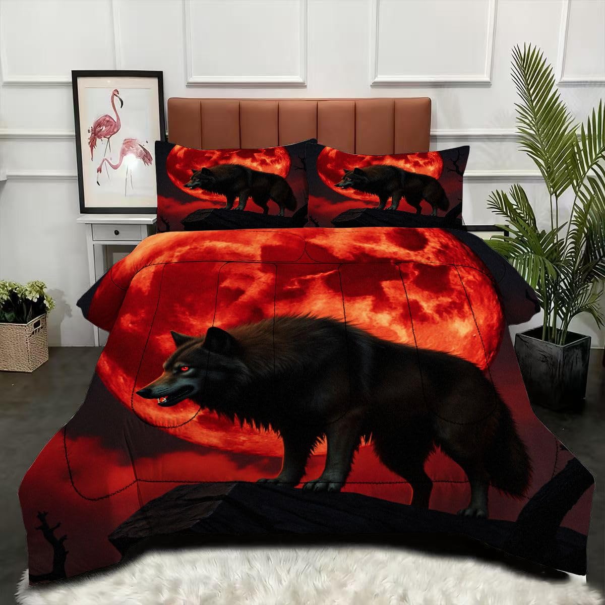 Couette 200x200 microfibre animaux loup parure de lit 2 personnes sans housse thermique