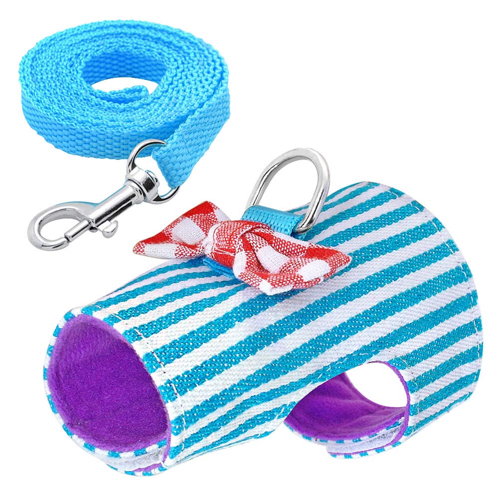 Pettorina e guinzaglio per piccoli animali domestici, per furetti, porcellini d'India, coniglietti, criceti, cuccioli, gattini, fiocco, pettorali, pettorali, pettorali, blu, per 14-18 cm