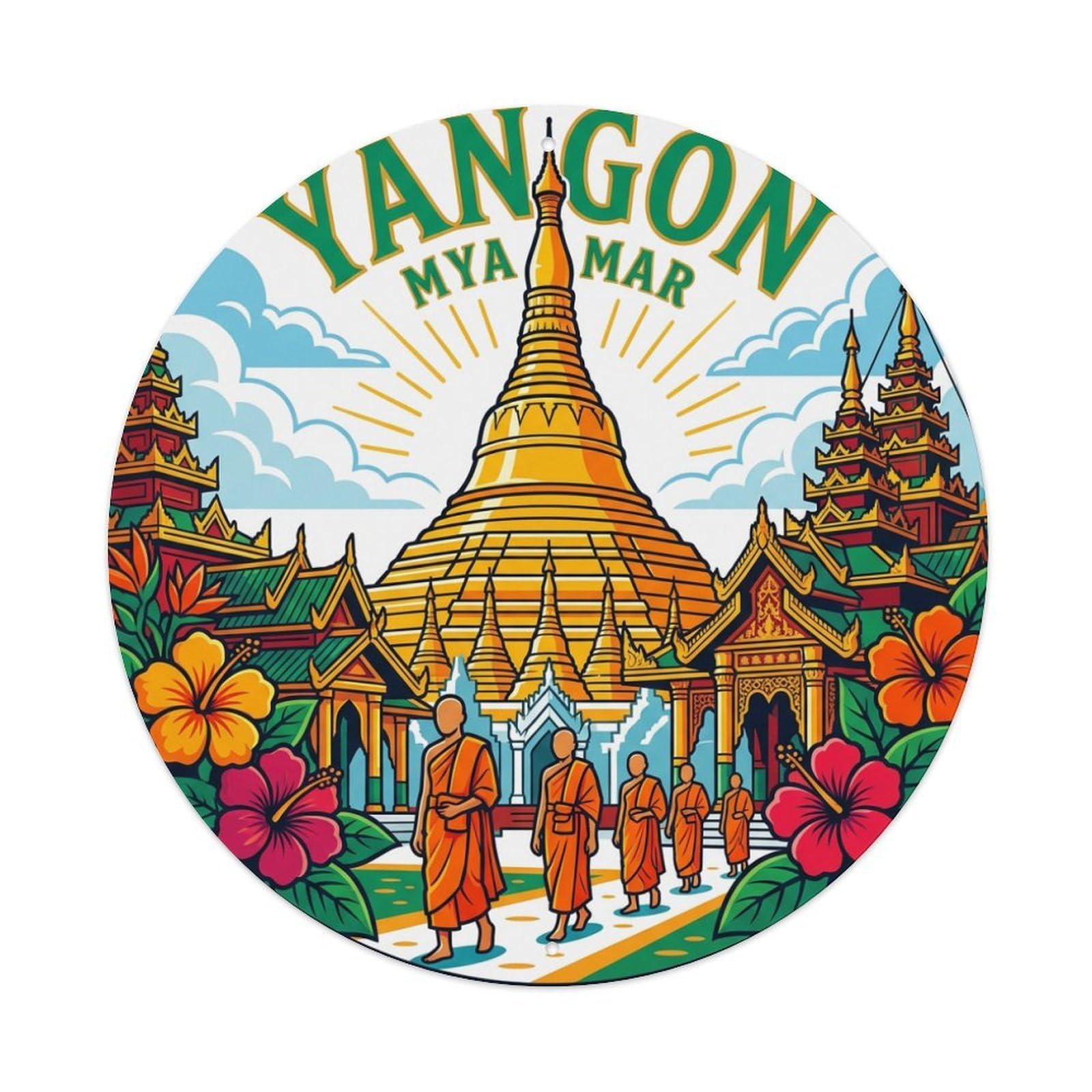 Vintage Travel Myanmar Yangon Metal Tin Sign