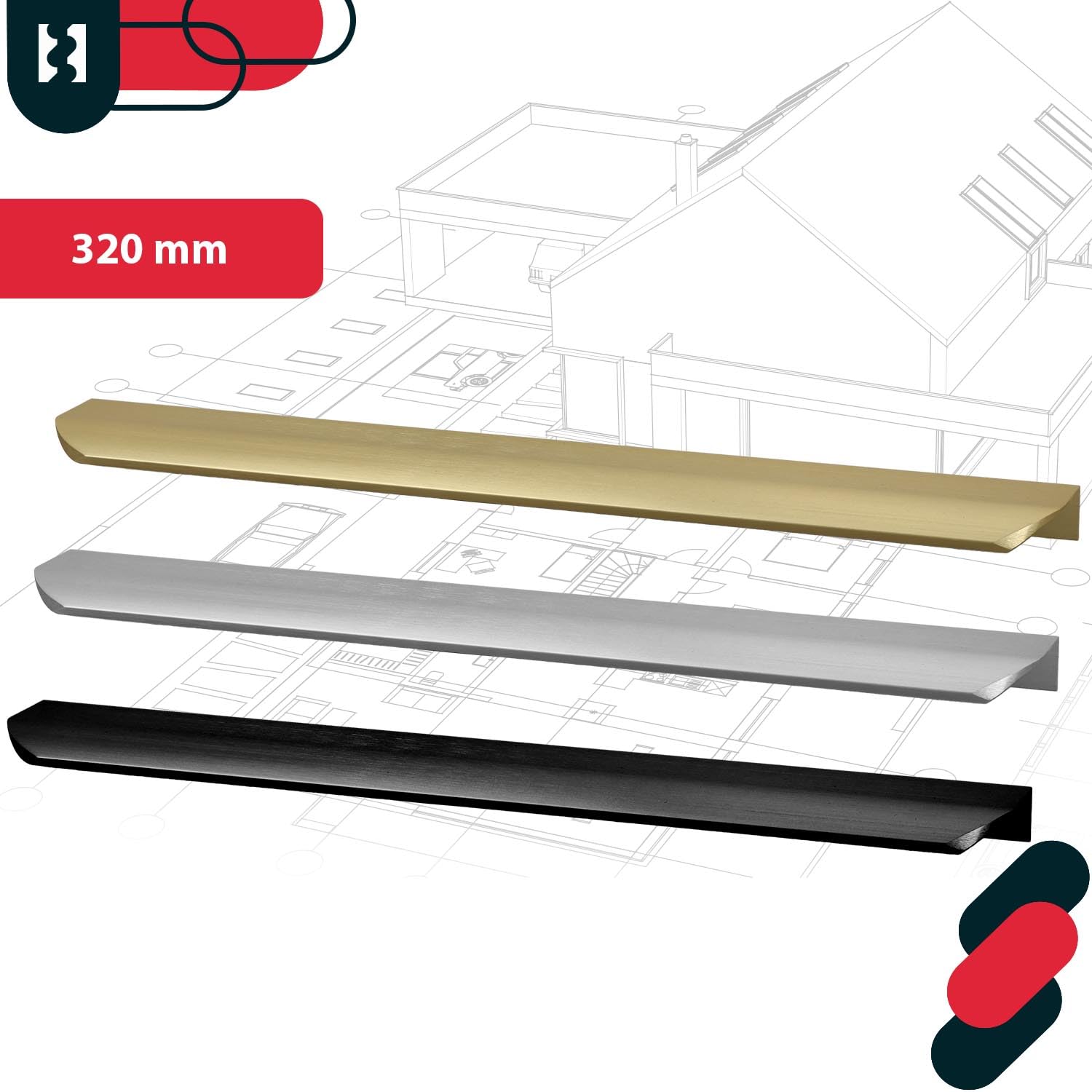 KOTARBAU ZnAl - Set di 6 maniglie per mobili, 340 mm, nero opaco, maniglie a vite posteriori, maniglie per cassetti, cucina, moderno