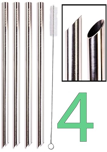 Miniatura 4 de Pajita BOBA de acero inoxidable de 4 puntos, extra ancha, 12 x 9.5 pulgadas de largo, tapioca, perla, té de burbujas, grasa gruesa, marca CocoStraw