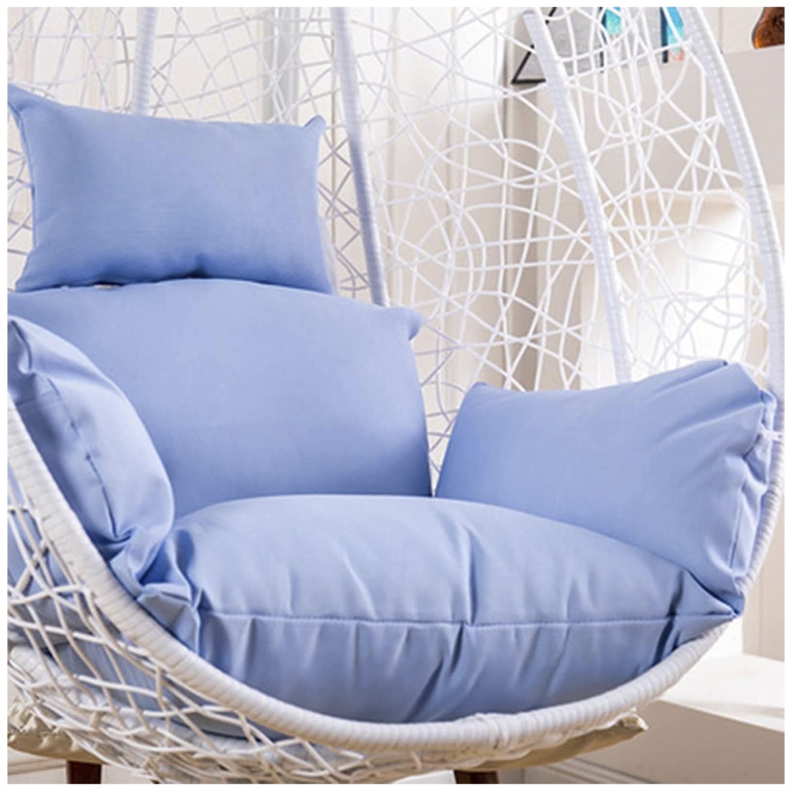 PJDDP Cushion for Egg Chair Swing, Outdoor Hanging Chair Cushion Fluffy, Waterproof Hanging Egg Chair Cushion Replacement Cover, Hammock Chair Cushion with Headrest and Armrests,Light Blue