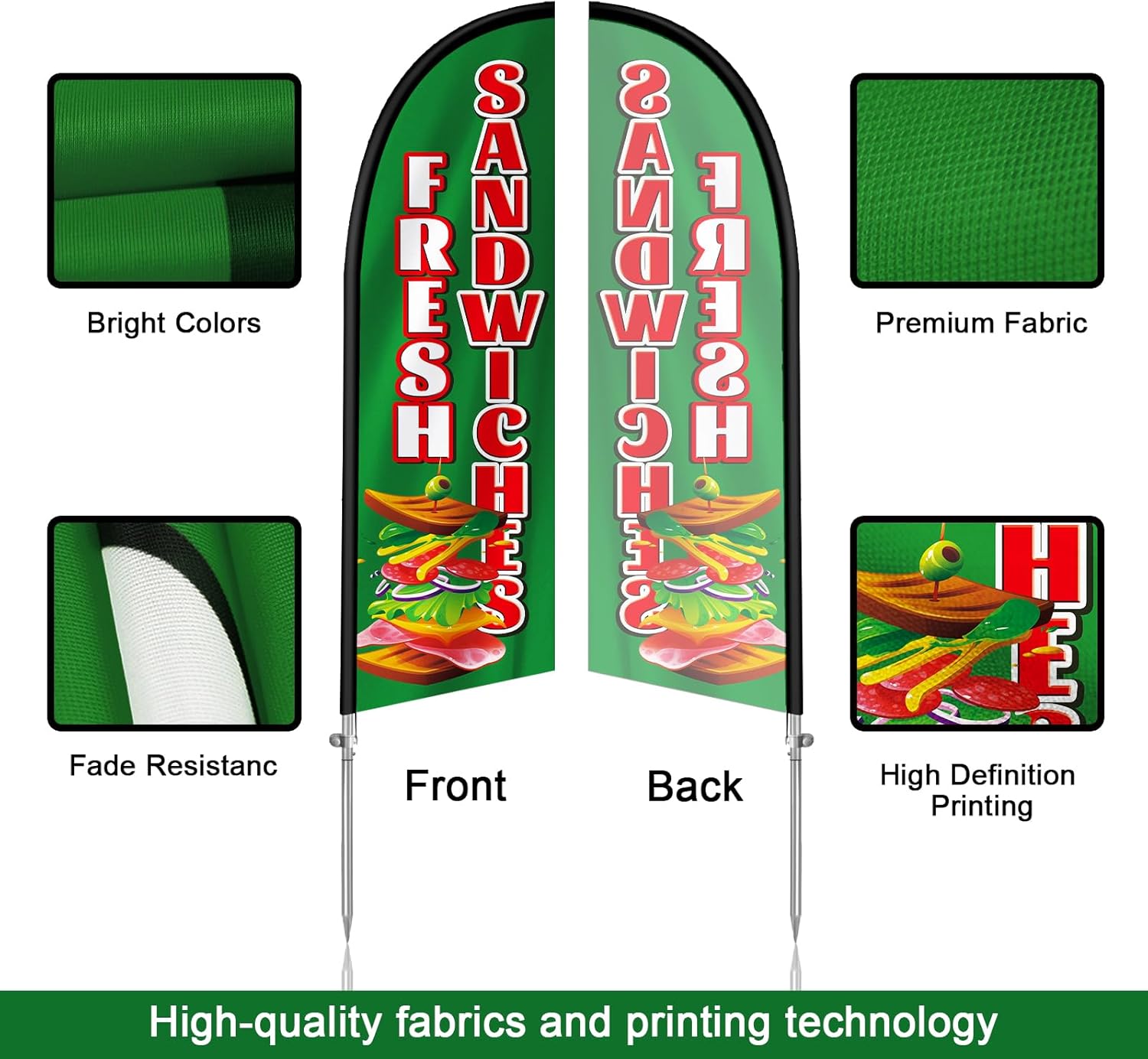 Fresh Sandwiches Flag for Business, Fresh Sandwiches 8FT Polyester Advertising Swooper Flag with Aluminium Alloy Flag Pole Kit, Stainless Steel, Ground Spike, Portable Bag - Image 3