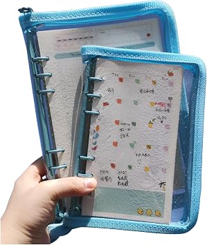 AOKOWN A5/A6 Clear Binder New Notebook Cover Clear Sticker Album 6-Hole Ins Style Multi-Storage File Binder with Zipper Soft Material Multiple Colors Dirt and Water Resistant Fan Activities