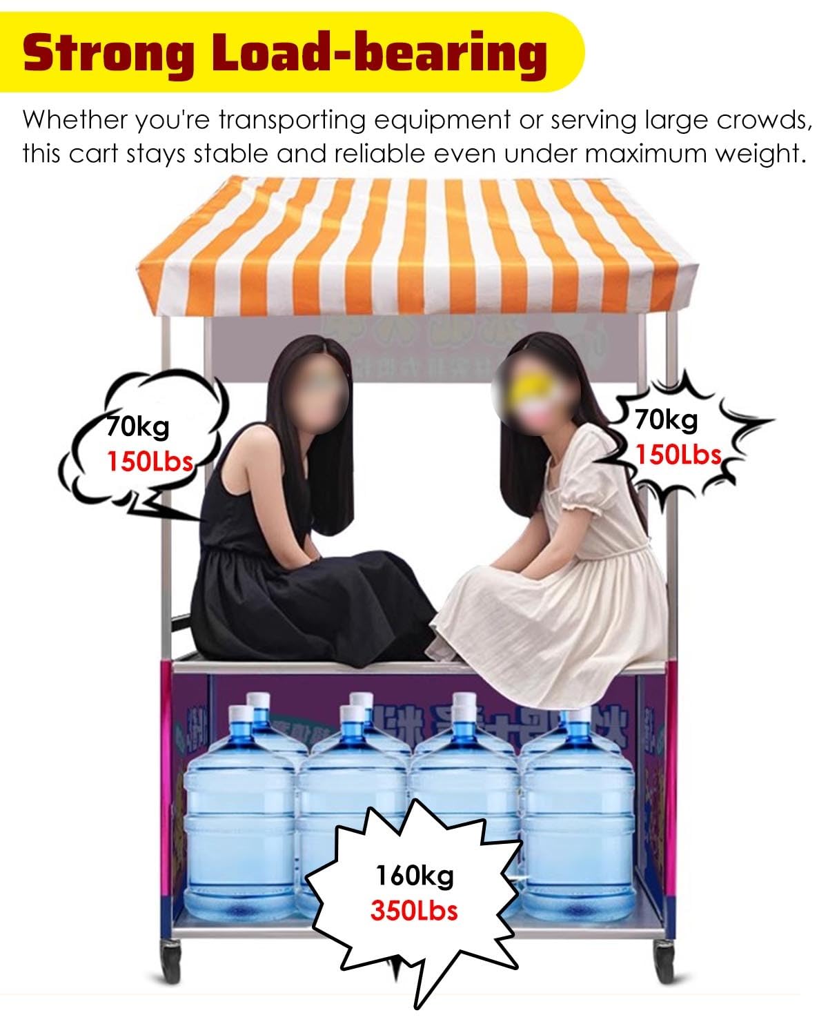 Tavoli Pieghevoli per Mercatini Carretto Ambulante per la Vendita di Cibo da Strada, Hot Dog, Carretto Mobile A Due Piani per Fiere, Feste, Matrimoni, Compleanni(Blue,Width 100cm(40"))