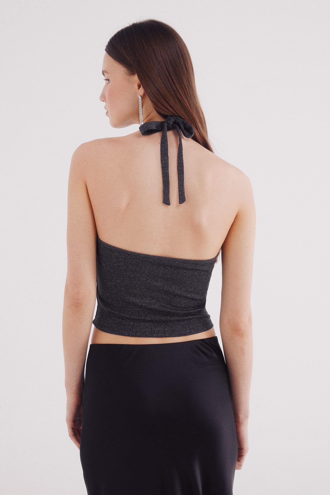 SPRINGFIELD Halter Top z Przodem Otwieranym i Brokatem Camiseta Dla Kobiet