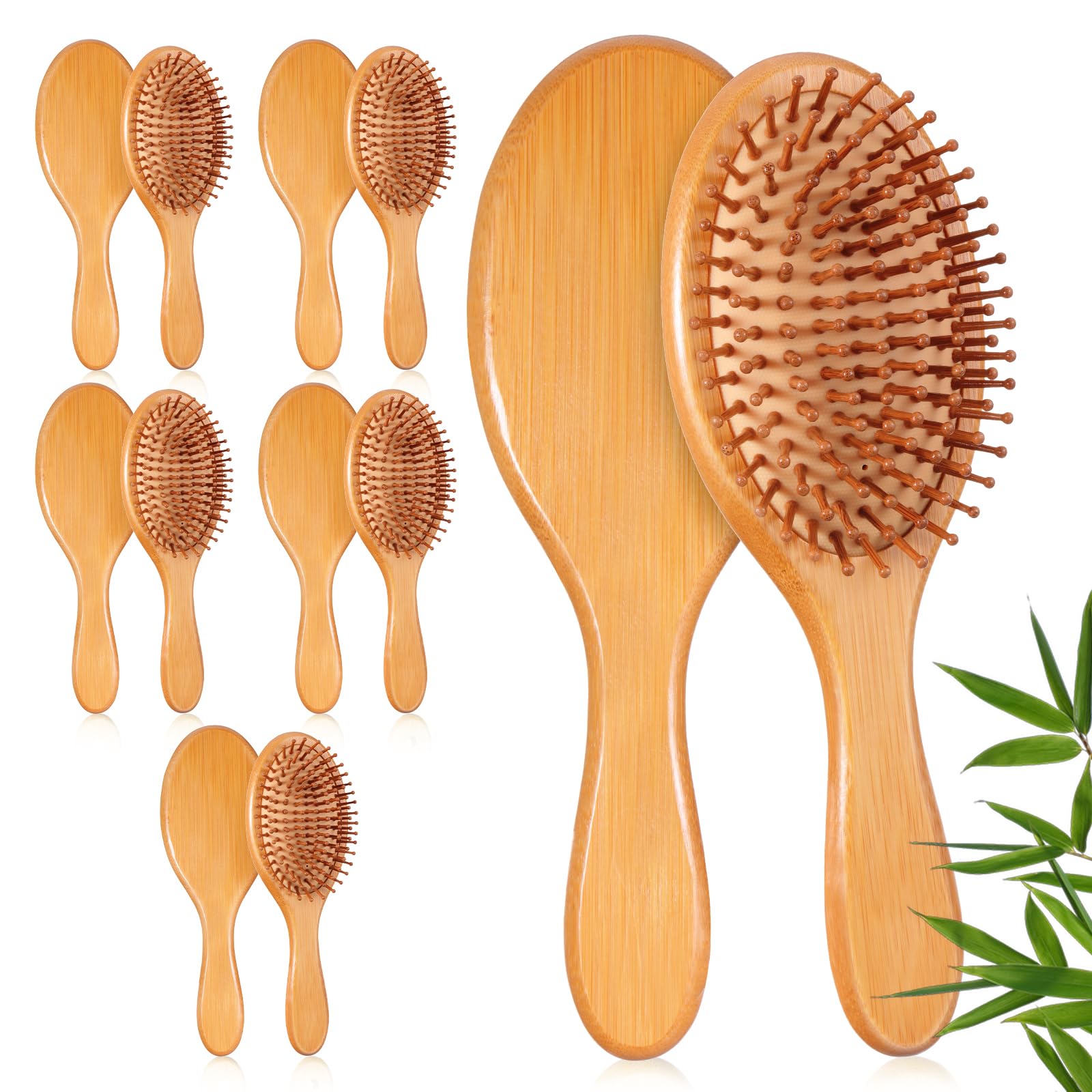 10-Piece Bamboo Hair Brush Set with Natural Bristles