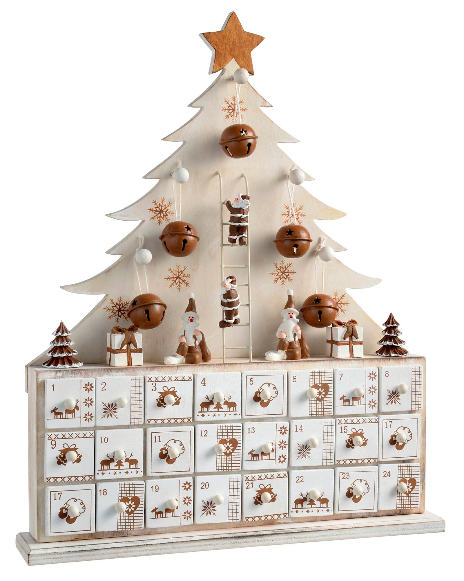 WeRChristmas Wooden Tree Advent Calendar Christmas Decoration, Natural, Beige, 40 cm