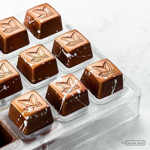 Miniatura 2 de 1637 Molde de policarbonato transparente para caramelos con 24 cápsulas de cacao, cavidades cuadradas de 1.024 in x 1.024 in x 0.630 in de alto