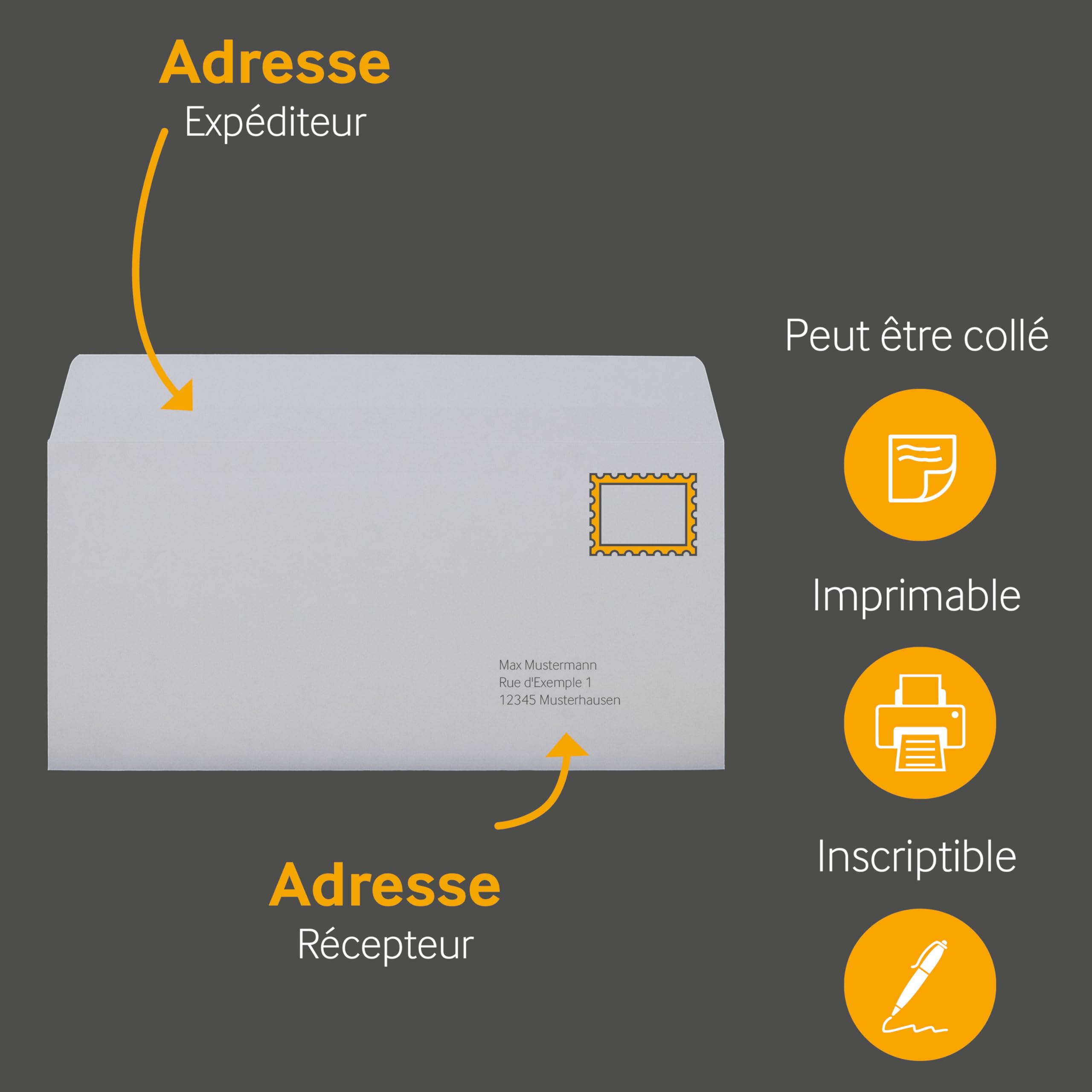 Enveloppes Blanches DL 110x220 mm 80 g/m² Rabat Droit Fermeture Adhésive Sans Fenêtre 24