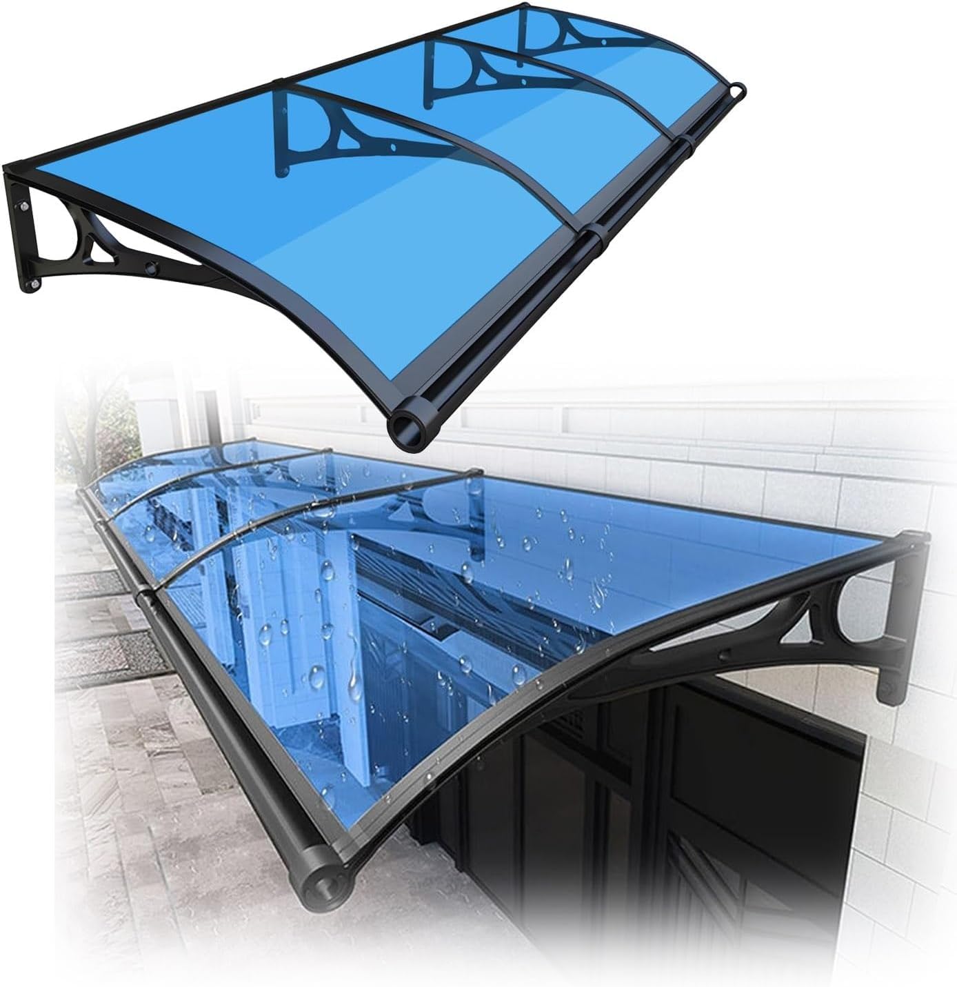 Window Awning Door Canopy,polycarbonate Front Door Outdoor Patio Awning For Door Entrance,aluminum Alloy Large Sink Window Awning Door Canopy,for Uv Rain(Size:80x240cm/31.5x94.5in,Color:Lake Blue)