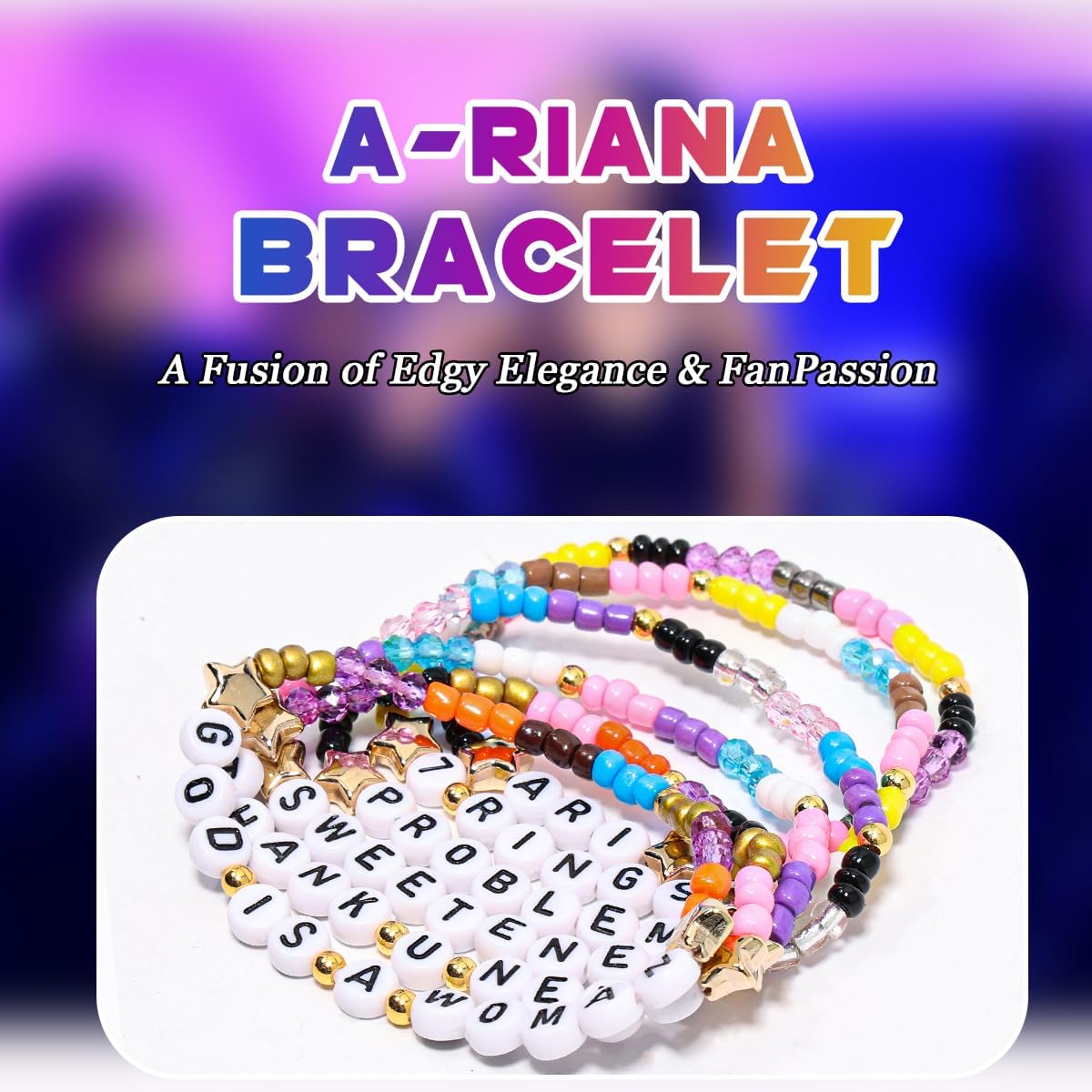 AICase for Ariana Merch Gifts Inspired Bracelets 6 Pcs Stackable Stretch Beaded Friendship Bracelets Concert Outfit Vinyl Poster Merchandise Gifts for Fans Women Birthday Christmas Stocking - Image 2