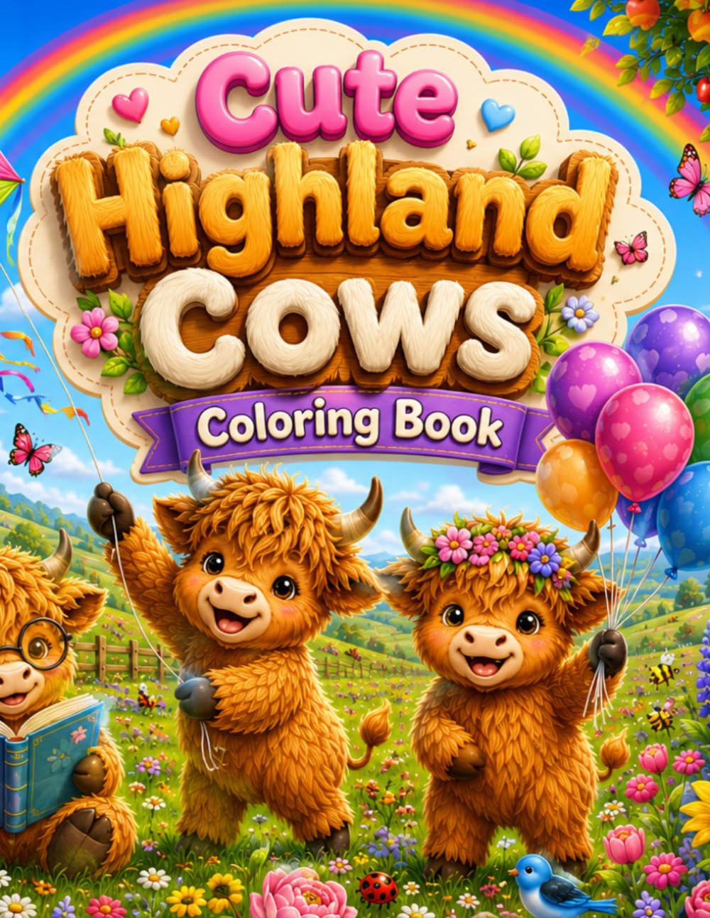Cute Highland Cows Coloring Book: Bold and Easy Coloring Pages for Kids Ages 4–8