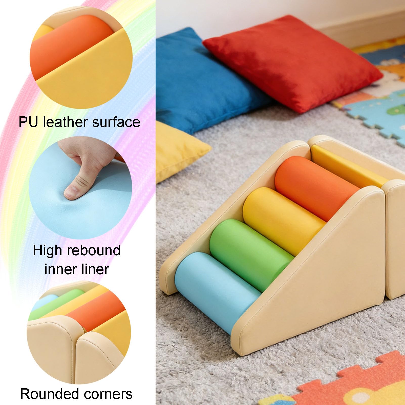 Set Softplay per Bambini da 2 Pezzi | giocattoli in morbida pelle pu per bambini piccoli, giochi di arrampicata e gattonamento per bambini schiuma da interni per a