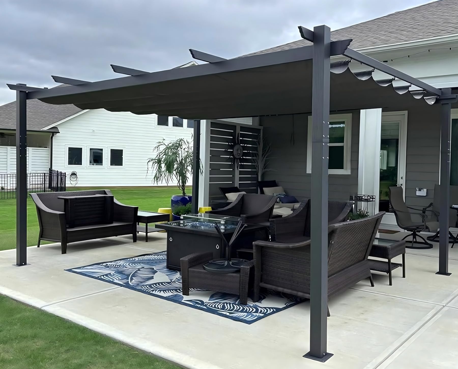 PURPLE LEAF Pergola Aluminium, 3.65 X 4.85 m Wasserdicht Stabil Winterfest Partyzelt, Gartenpavillon mit Sonnenschutz Überdachung, Grau
