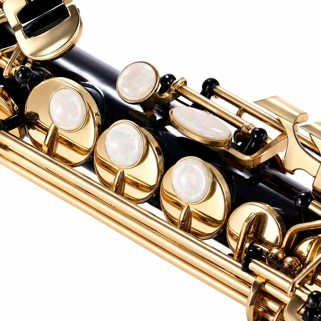 Saxofón soprano recto Bb, instrumento de viento de madera de latón con llaves de concha natural, patrón tallado, funda de transporte, correa y kit de limpieza