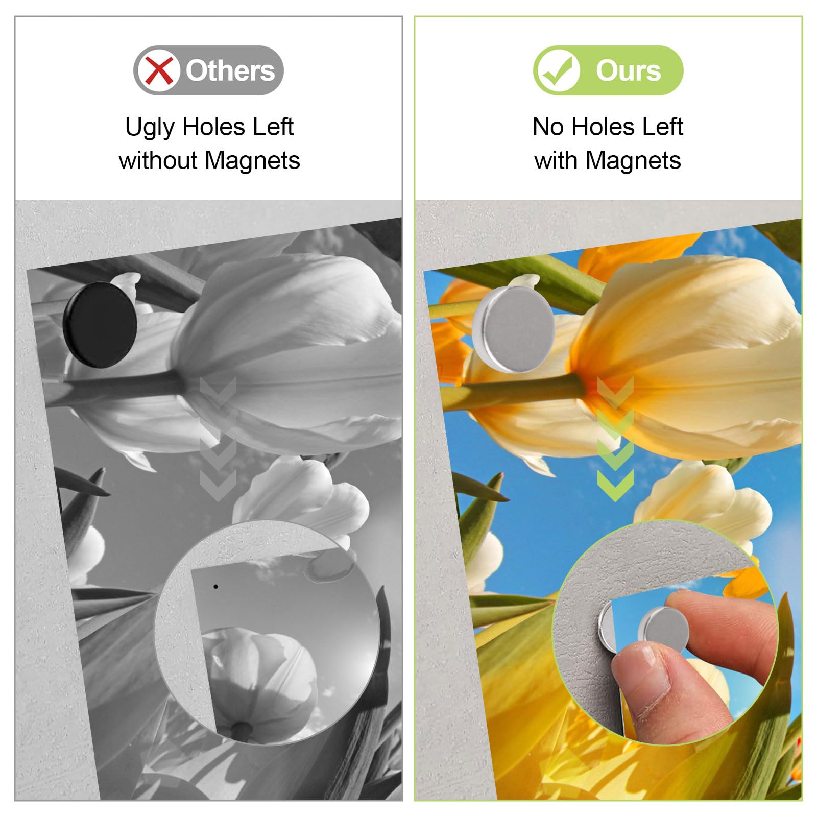 Juego de 60 chinchetas magnéticas para póster y fotos, chinchetas magnéticas para tablero de corcho, chinchetas decorativas de metal para imagen de mapa (plateado)