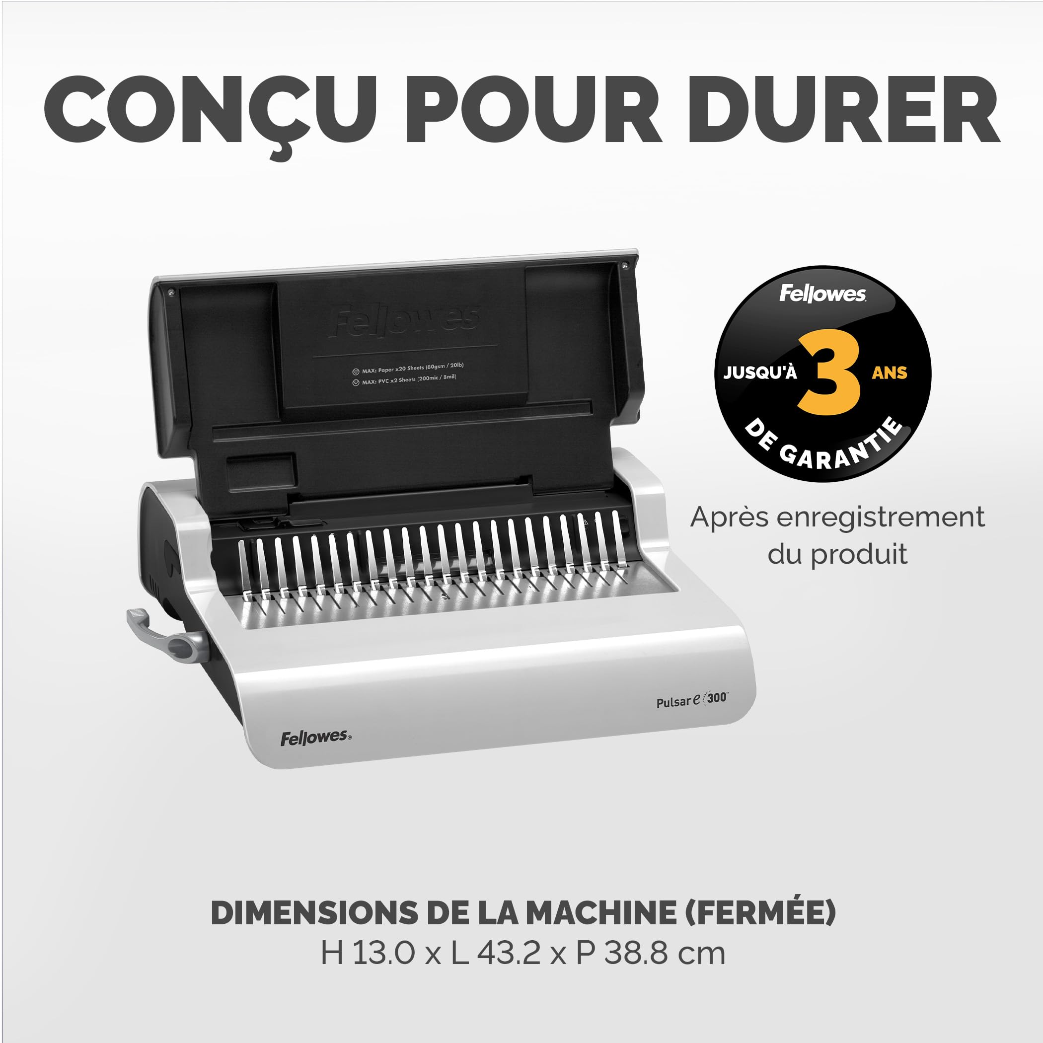 Fellowes Pulsar E Machine à relier 300 feuilles perforation électrique anneaux métalliques kit démarrage Blanc