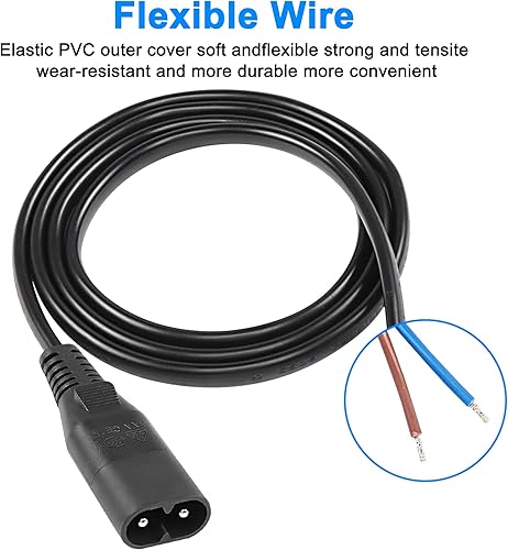 Miniatura 4 de MEIRIYFA Cable de alimentación IEC320 C8, cable de alimentación C8, enchufe macho desnudo, conector de extensión de extremo abierto para laptop,