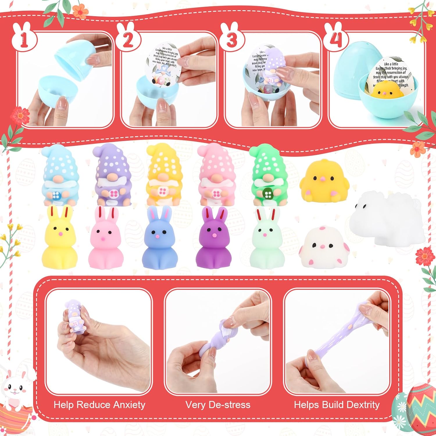 40 Sets Religious Easter Eggs Fillers Bulk Mini Stress Animal with Lamb of God Card Pastel Christian Gifts for Easters Eggs Sunday School Church Party Favors Supplies