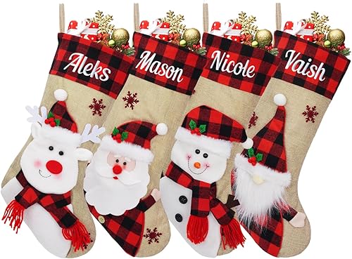 Miniatura 10 de Medias tejidas personalizadas de Navidad de 18 pulgadas con copos de nieve, nombre personalizado, medias de Navidad para colgar en la chimenea