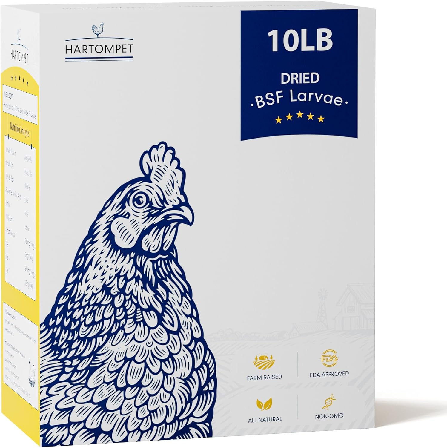 Chicken Feed Dried Black Soldier Fly Larvae, 10LB Natural Poultry Treat, 85X Calcium vs Mealworms for Laying & Molting Hens, Nutrient-Rich Feed for Ducks & Wild Birds, Reptiles